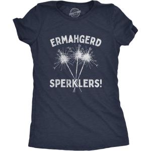 Womens Ermahgerd Sperklers T Shirt Funny 4th of July Fireworks Sparklers Graphic Novelty Tee(Heather Navy)