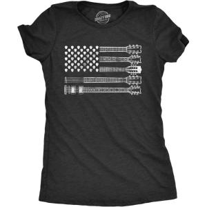 Womens Guitar Flag T Shirt Cool Rock and Roll American Musician Flag Graphic Novelty Tee(Heather Black)