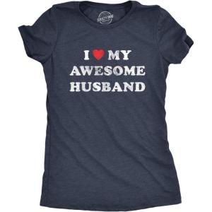 Womens I Love My Awesome Husband T Shirt Cute Relationship Married Tee(Heather Navy)