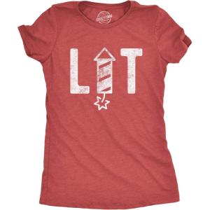 Womens Lit Firework T Shirt Funny 4th of July Parade Firecracker Graphic Novelty Tee(Heather Red – Lit)