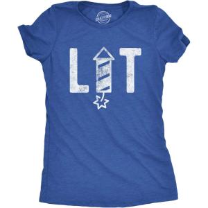 Womens Lit Firework T Shirt Funny 4th of July Parade Firecracker Graphic Novelty Tee(Heather Royal – Lit)