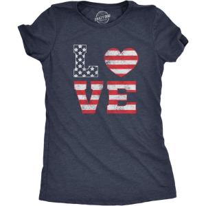 Womens Love American Flag T Shirt Cute Patriotic Red White and Blue Tee(Heather Navy – Love Flag)