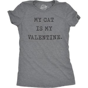 Womens My Cat is My Valentine T Shirt Cute Adorable Kitty Pet Lover Tee for Ladies(Dark Heather Grey)
