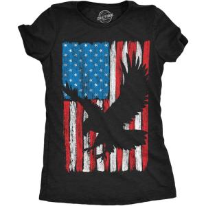 Womens Patriotic T Shirts Funny Fourth of July Tees for Women on Independence Day(Heather Black – Eagle in Flag)