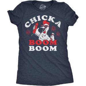 Womens Patriotic T Shirts Funny Fourth of July Tees for Women on Independence Day(Heather Navy – Chicka Boom Boom)