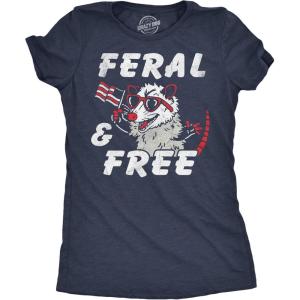 Womens Patriotic T Shirts Funny Fourth of July Tees for Women on Independence Day(Heather Navy – Feral and Free)