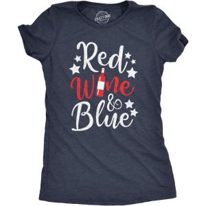 Womens Patriotic T Shirts Funny Fourth of July Tees for Women on Independence Day(Heather Navy – Red Wine Blue)