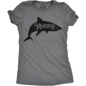 Womens Peace Love Tacos T Shirt Funny Saying Cute Graphic Vintage Ladies Design(Dark Heather Grey – Mommy Shark)