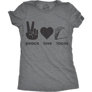 Womens Peace Love Tacos T Shirt Funny Saying Cute Graphic Vintage Ladies Design(Dark Heather Grey)
