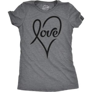 Womens Valentines Shirts Cute Heart T Shirts Funny Valentines Day Tees for Ladies(Dark Heather Grey – Love Cursive)