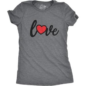 Womens Valentines Shirts Cute Heart T Shirts Funny Valentines Day Tees for Ladies(Dark Heather Grey – Love Script)
