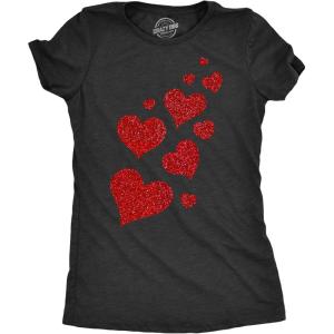 Womens Valentines Shirts Cute Heart T Shirts Funny Valentines Day Tees for Ladies(Heather Black – Hearts Glitter Ink)