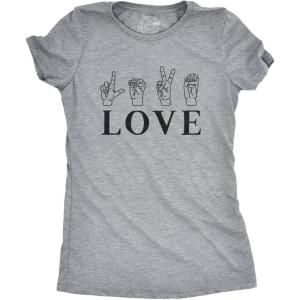 Womens Valentines Shirts Cute Heart T Shirts Funny Valentines Day Tees for Ladies(Light Heather Grey – Love Sign)