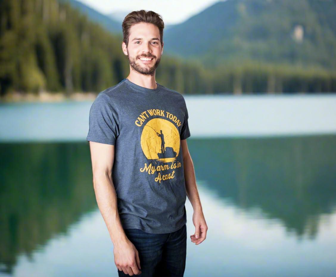imageCrazy Dog Mens T Shirt I Cant Work Today My Arm is in A Cast Funny Fishing Fathers Day TeeHeather Navy