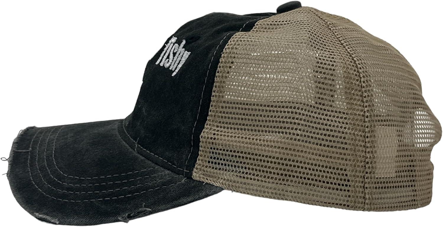 imageCrazy Dog TShirts Funny Fishing Hats Hilarious Fish Graphic CapsTrucker Black Here Fishy Fishy