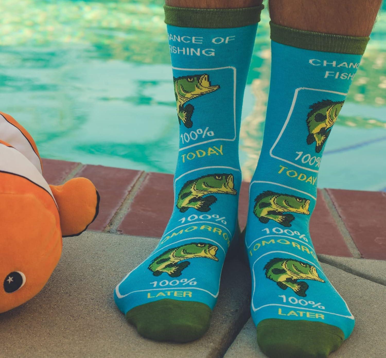 imageCrazy Dog TShirts Funny Mens Fishing Socks Cool Boat Crews for Anglers with RodsChance of Fishing