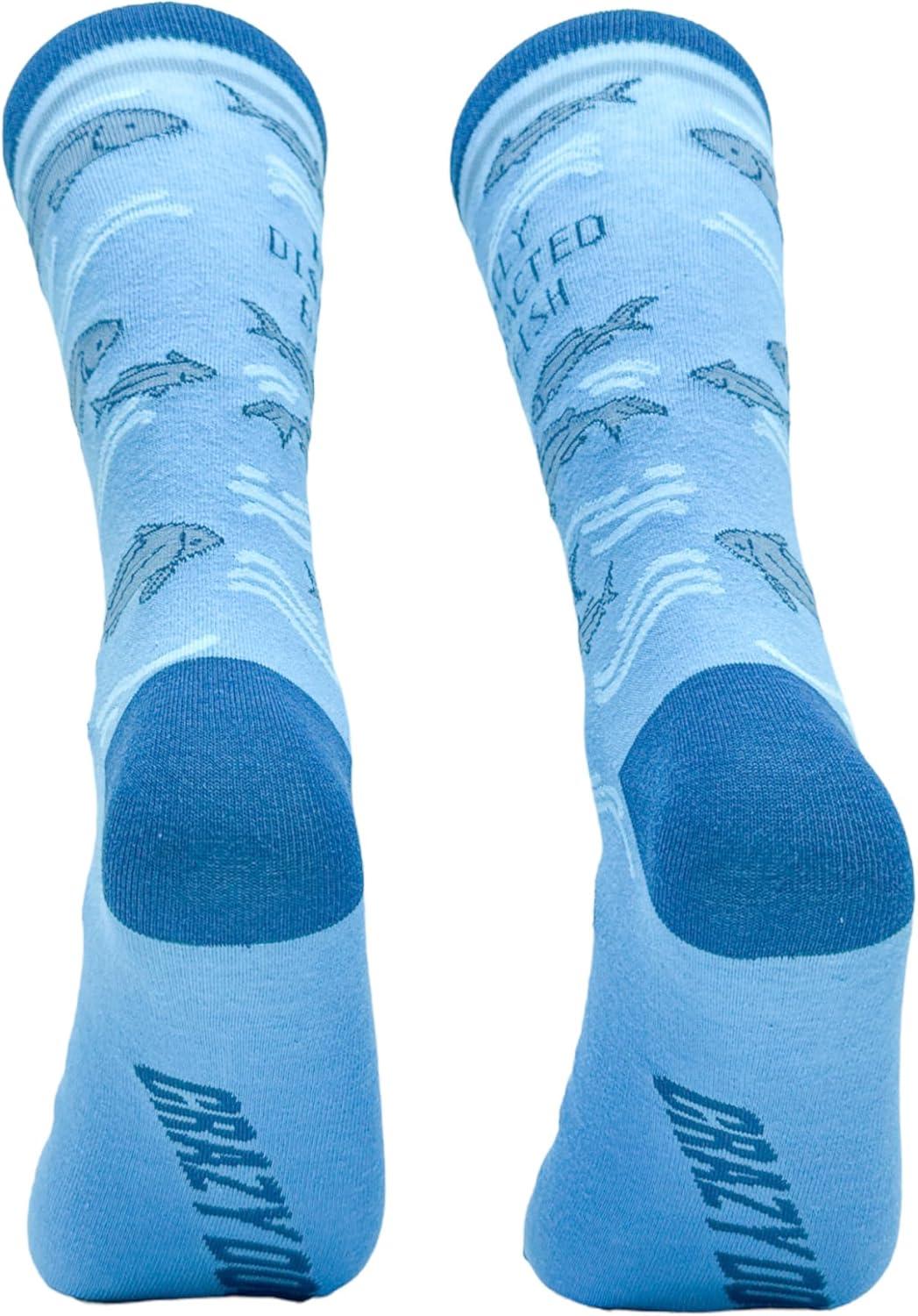 imageCrazy Dog TShirts Funny Mens Fishing Socks Cool Boat Crews for Anglers with RodsDistracted By Fish