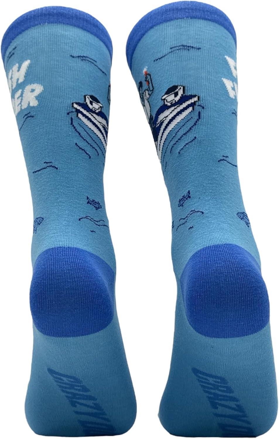imageCrazy Dog TShirts Funny Mens Fishing Socks Cool Boat Crews for Anglers with RodsFish Finder