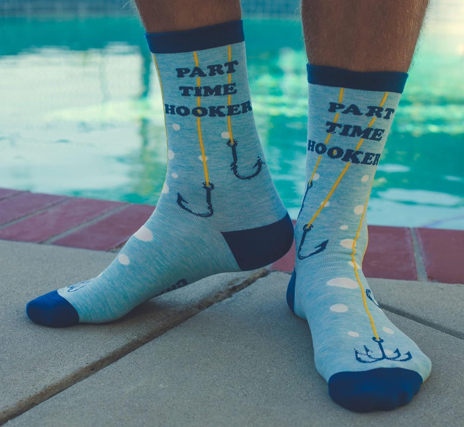 imageCrazy Dog TShirts Funny Mens Fishing Socks Cool Boat Crews for Anglers with RodsPart Time Hooker