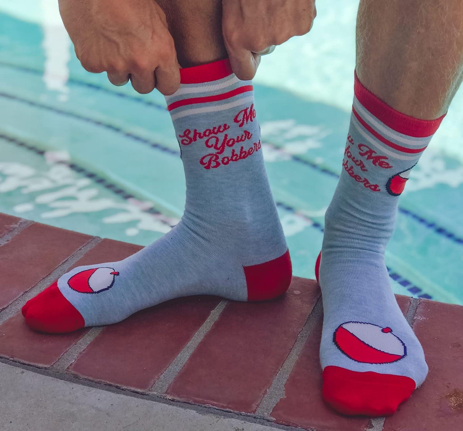 imageCrazy Dog TShirts Funny Mens Fishing Socks Cool Boat Crews for Anglers with RodsShow Bobbers