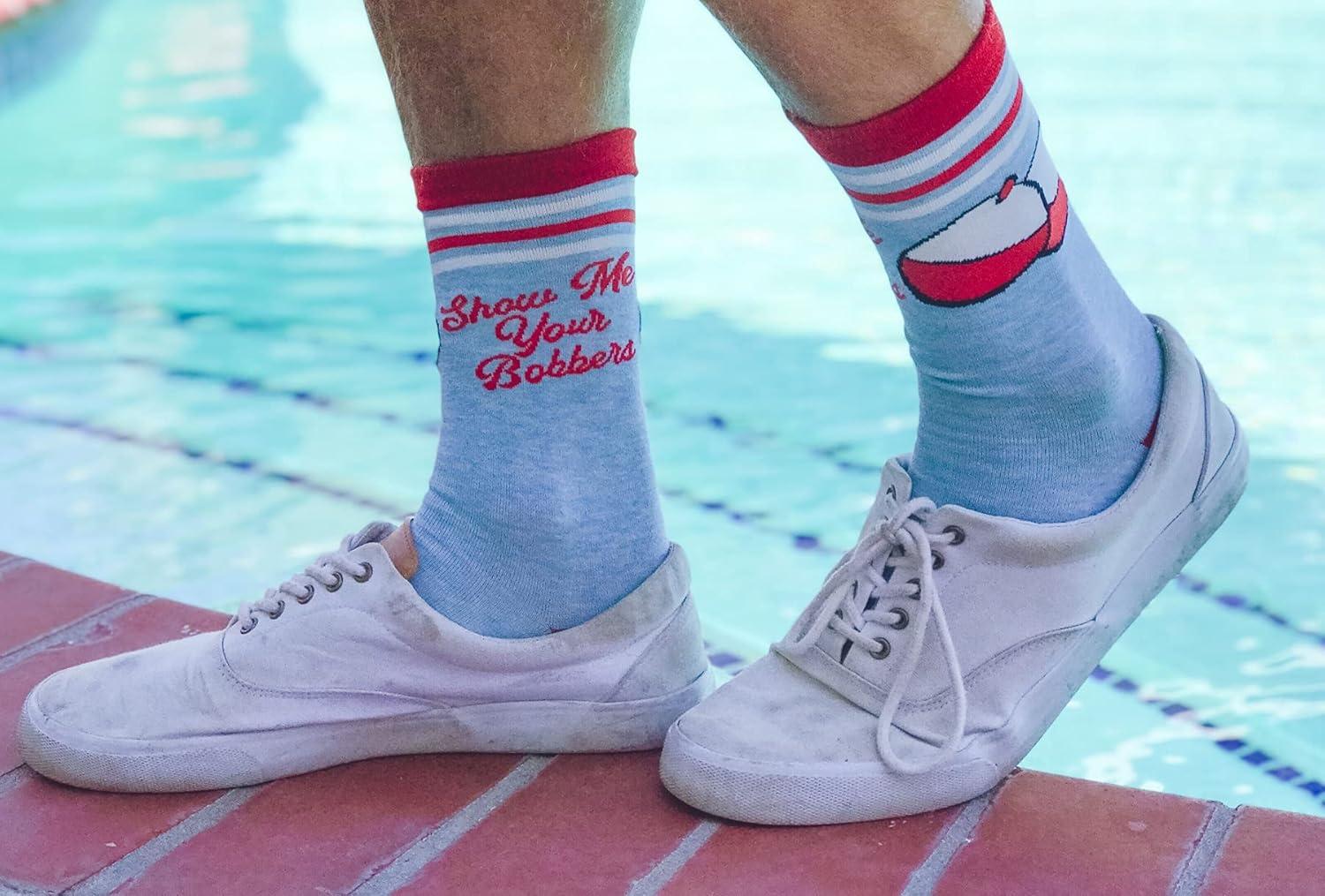 imageCrazy Dog TShirts Funny Mens Fishing Socks Cool Boat Crews for Anglers with RodsShow Bobbers