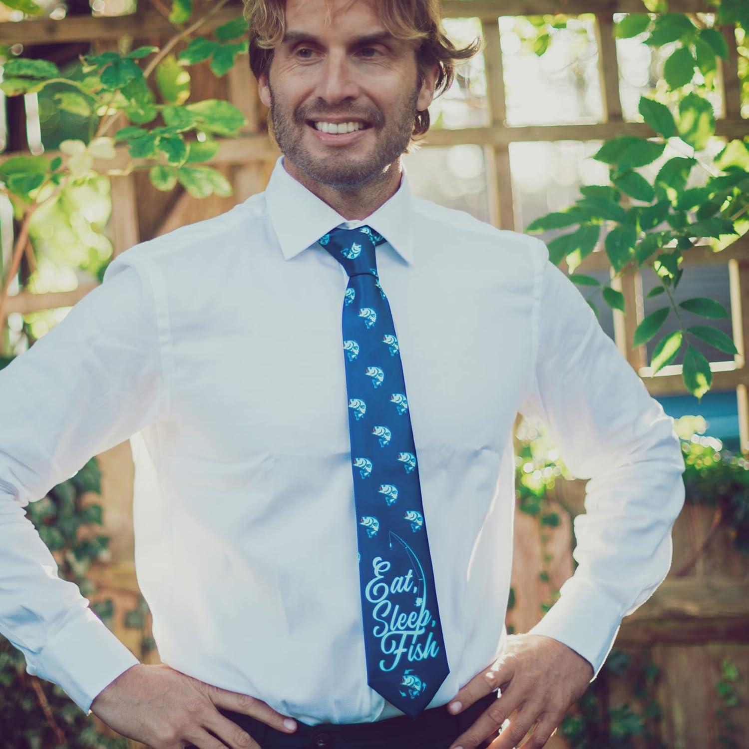 imageCrazy Dog TShirts Funny Sports Ties for Men Novelty Graphic Ties for Golf Fishing and Exercise GuysEat Sleep Fish