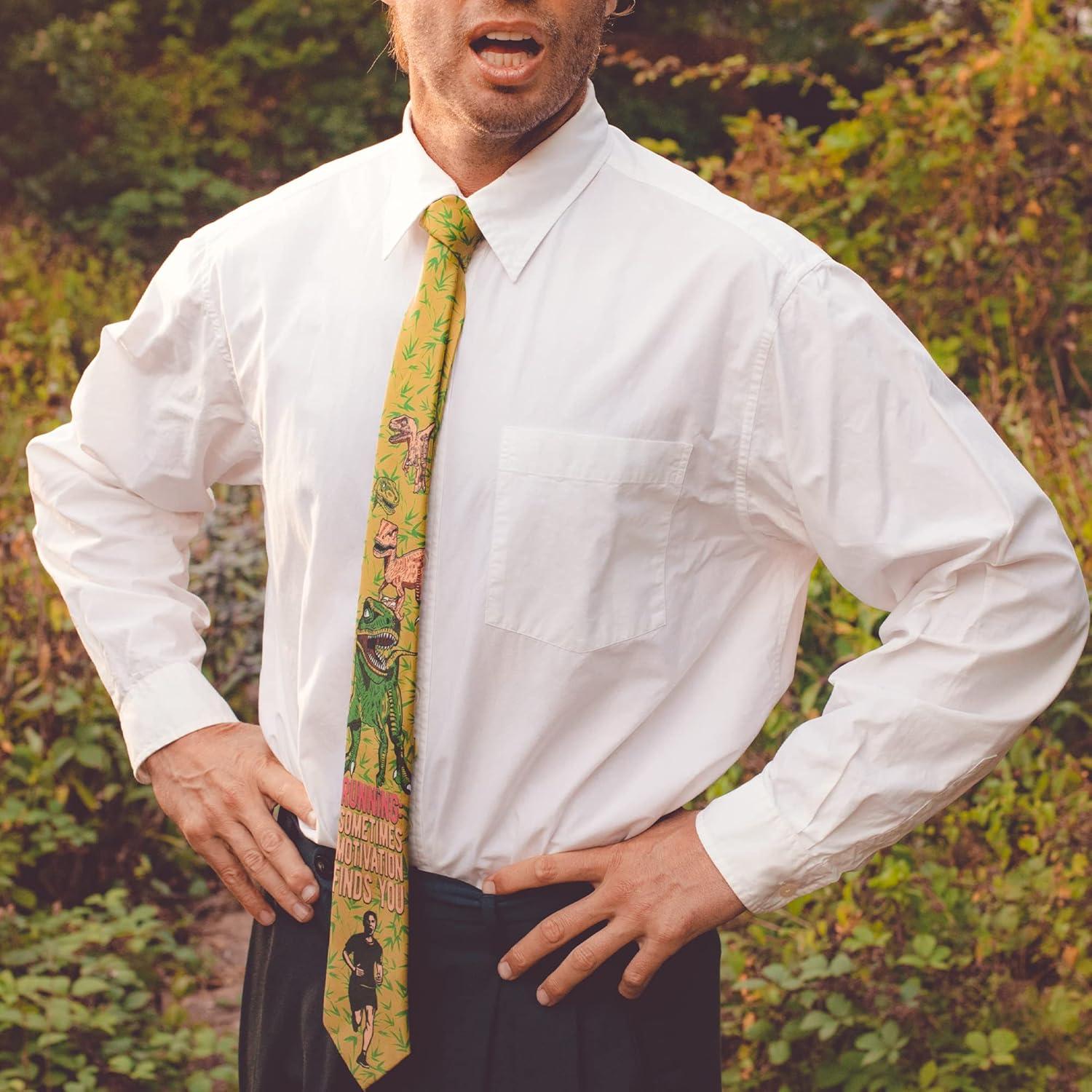 imageCrazy Dog TShirts Funny Sports Ties for Men Novelty Graphic Ties for Golf Fishing and Exercise GuysRunning Dinosaur