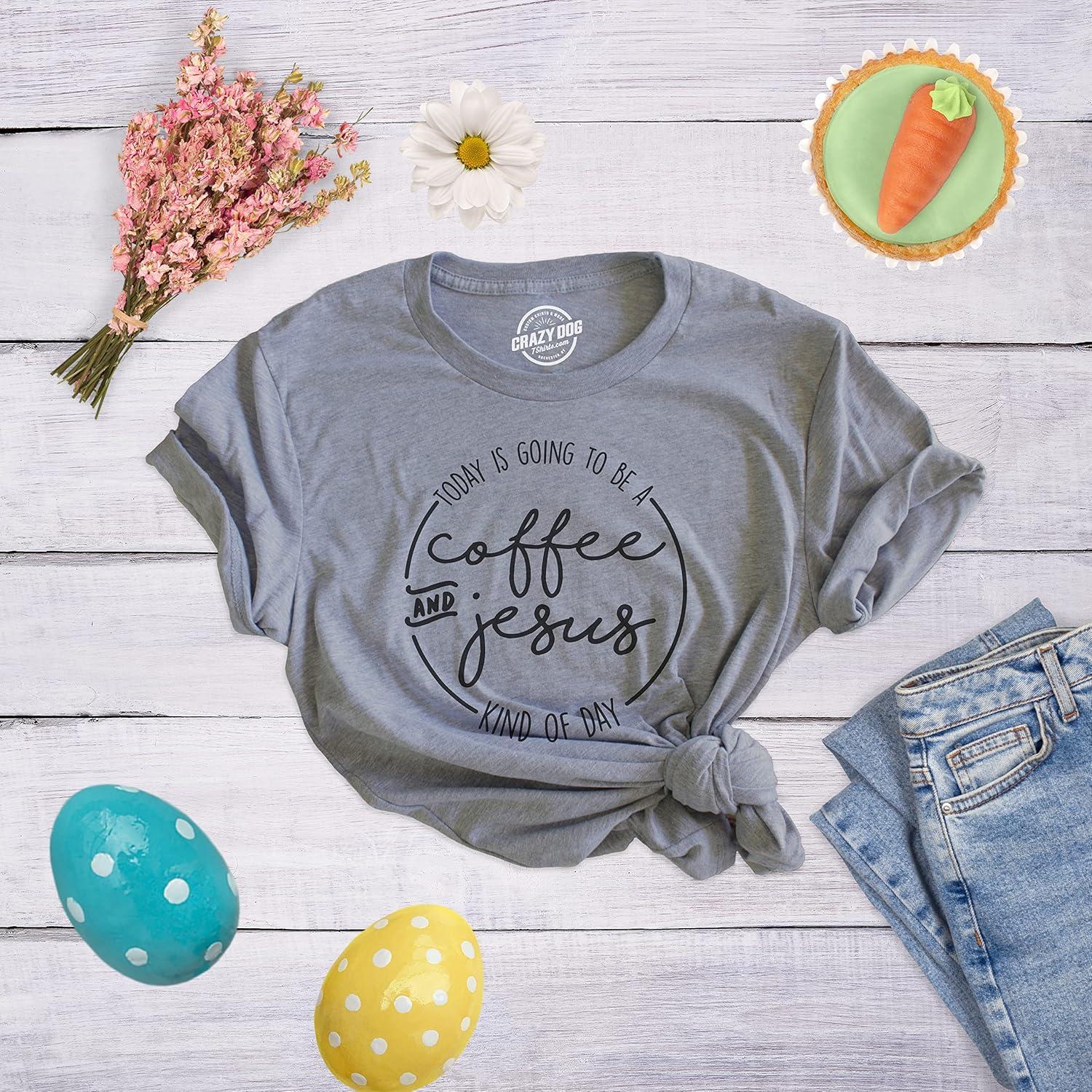 imageCrazy Dog TShirts Womens Coffee and Jesus T Shirt Cute Religious Easter Christian Faith MorningDark Heather Grey