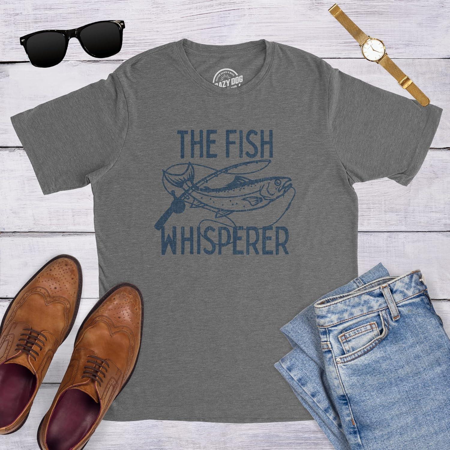 imageFunny Fishing Shirt for Men The Fish Whisperer Graphic Design Lake Life Gift for Fishermen Dads and Outdoor EnthusiastsDark Heather Grey
