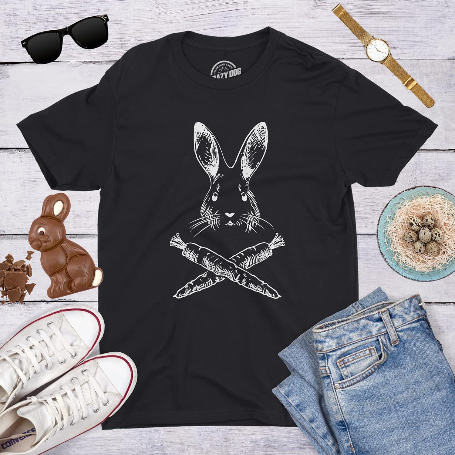 imageJolly Roger Easter T Shirt Funny Bunny Skull Crossbones Egg Hunt Dad Flag TeeBlack