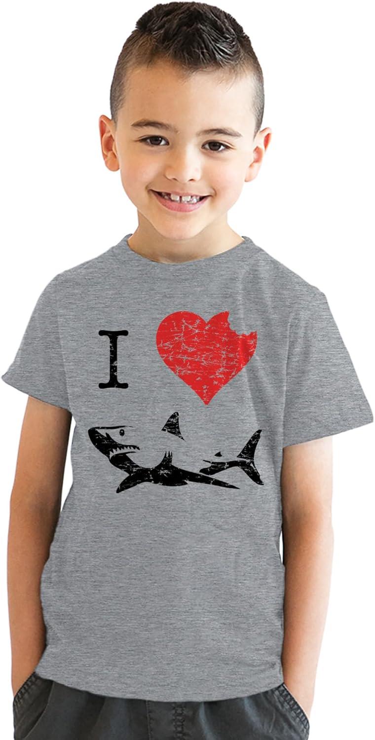imageKids I Love Sharks T Shirt Classic Youth Shark Bite Shirt Shark TeeLight Heather Grey