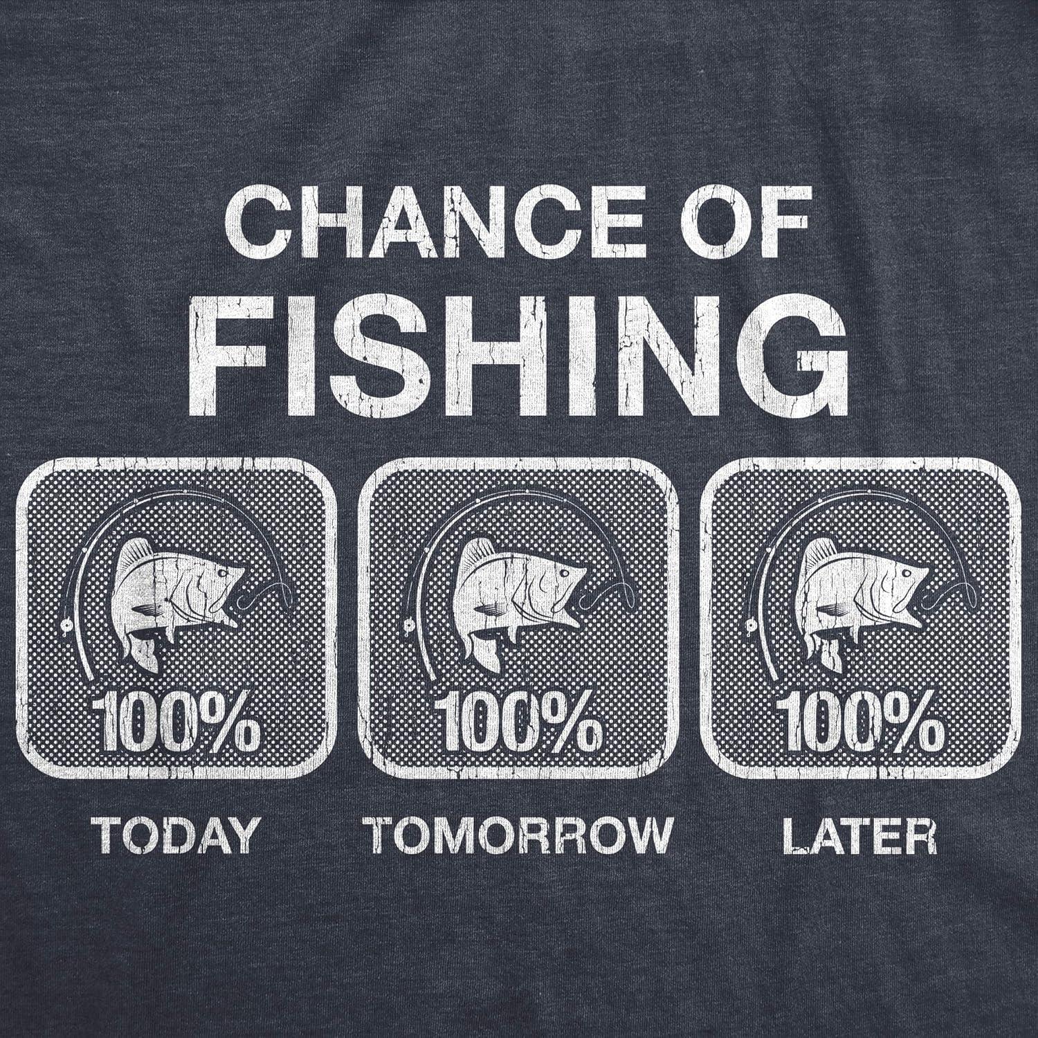 imageMens 100 Chance of Fishing T Shirt Funny Outdoor Fishing Novelty Camp TeeHeather Navy