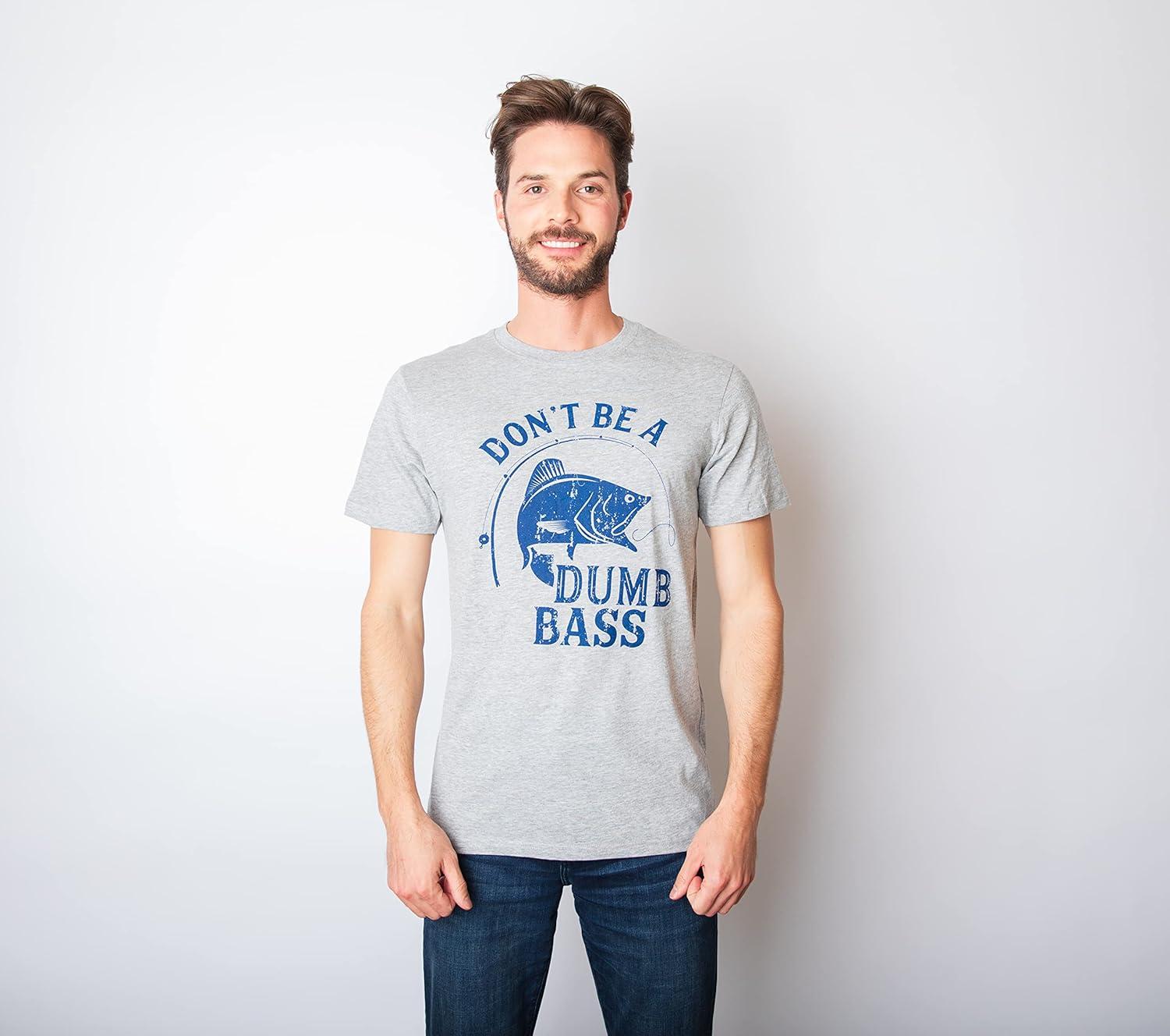 imageMens Dont Be A Dumb Bass T Shirt Funny Fishing Tee Gift for Fisherman GraphicLight Heather Grey