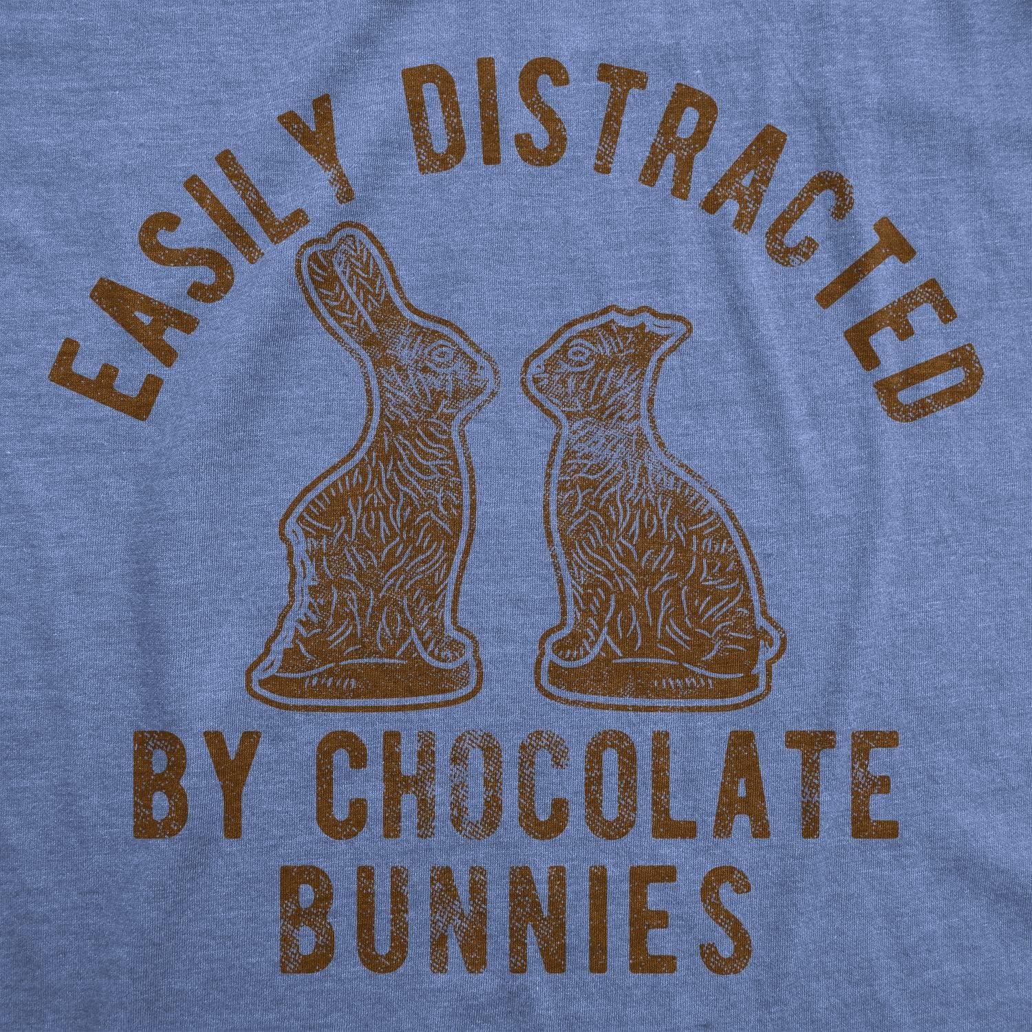 imageMens Easily Distracted by Chocolate Bunnies T Shirt Funny Easter Sunday Novelty Graphic Tee for GuysLight Heather Blue