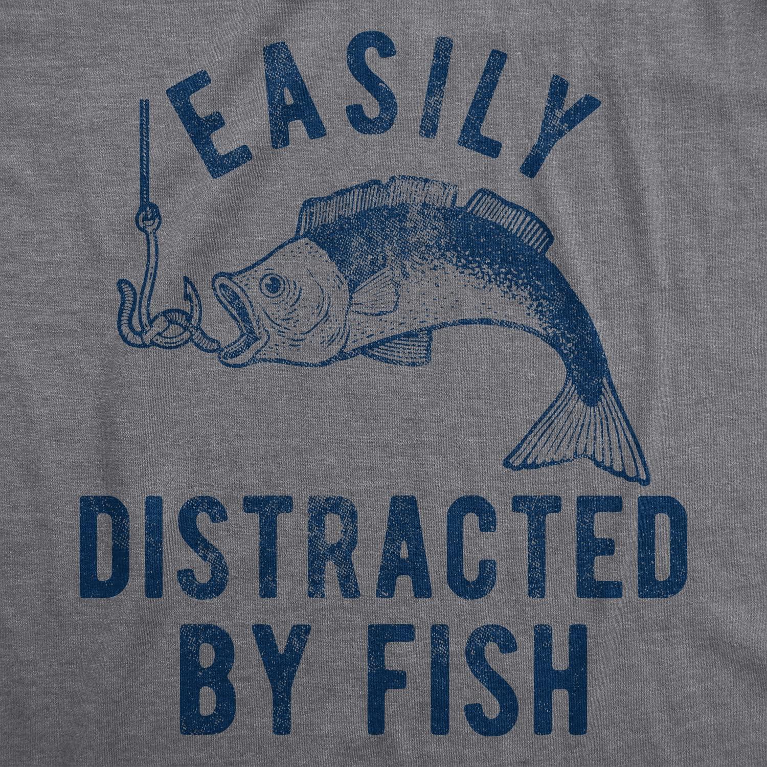 imageMens Easily Distracted by Fish T Shirt Funny Fishermen Graphic Novelty Tee for GuysDark Heather Grey