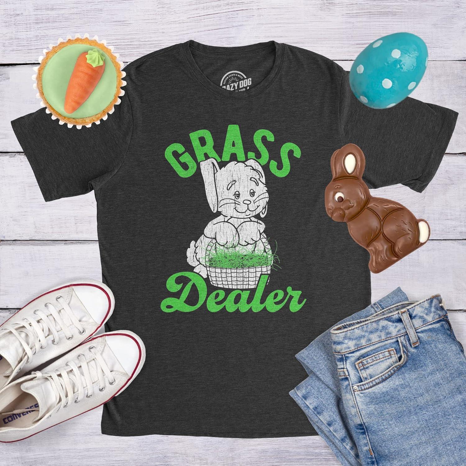 imageMens Easter Bunny T Shirts Funny Bunny Tees for Guys Easter Tees for MenHeather Black Grass Dealer