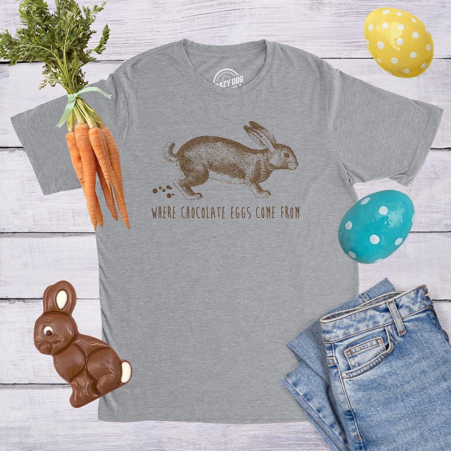 imageMens Easter Bunny T Shirts Funny Bunny Tees for Guys Easter Tees for MenLight Heather Grey Chocolate Eggs