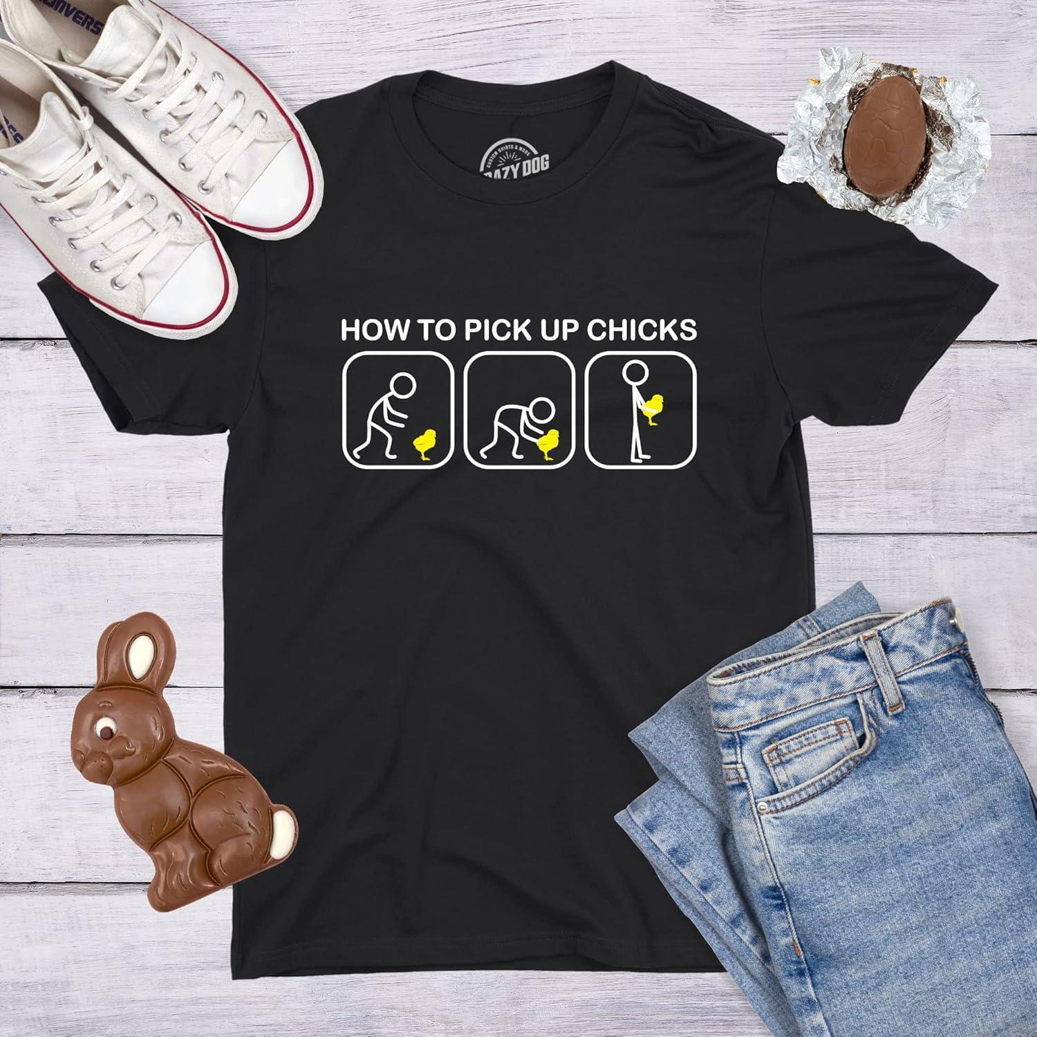 imageMens How to Pick Up Chicks Funny T Shirt Cool Graphic Tee Sarcastic Novelty Top Humor TeesBlack