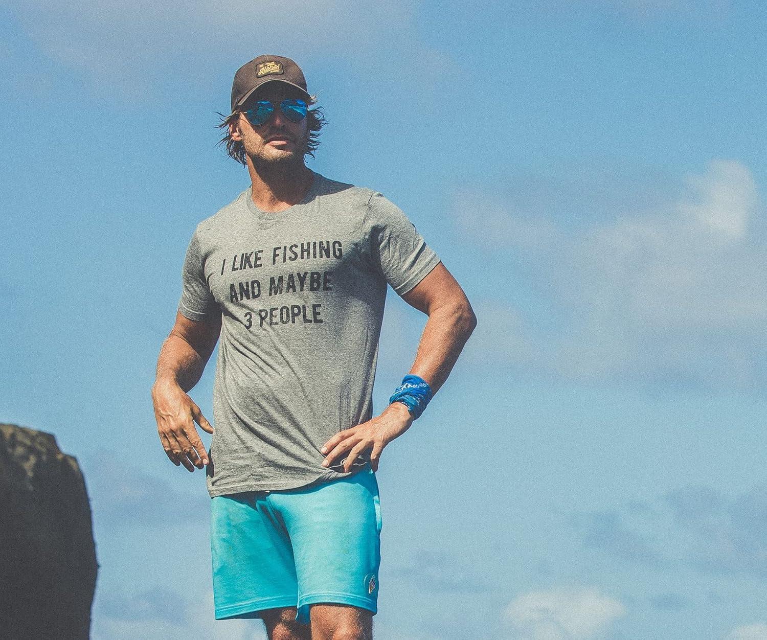imageMens I Like Fishing and Maybe 3 People T Shirt Funny Hunting Graphic Gift DadDark Heather Grey