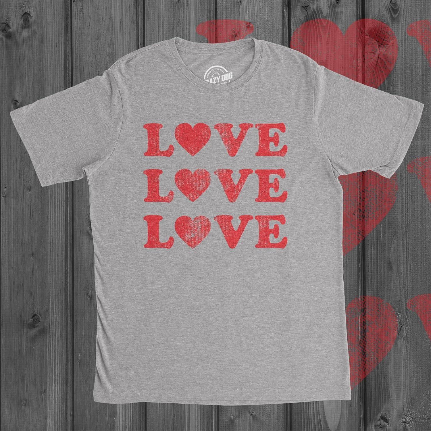 imageMens Love Love Love Hearts T Shirt Cute Valentines Day Tee
