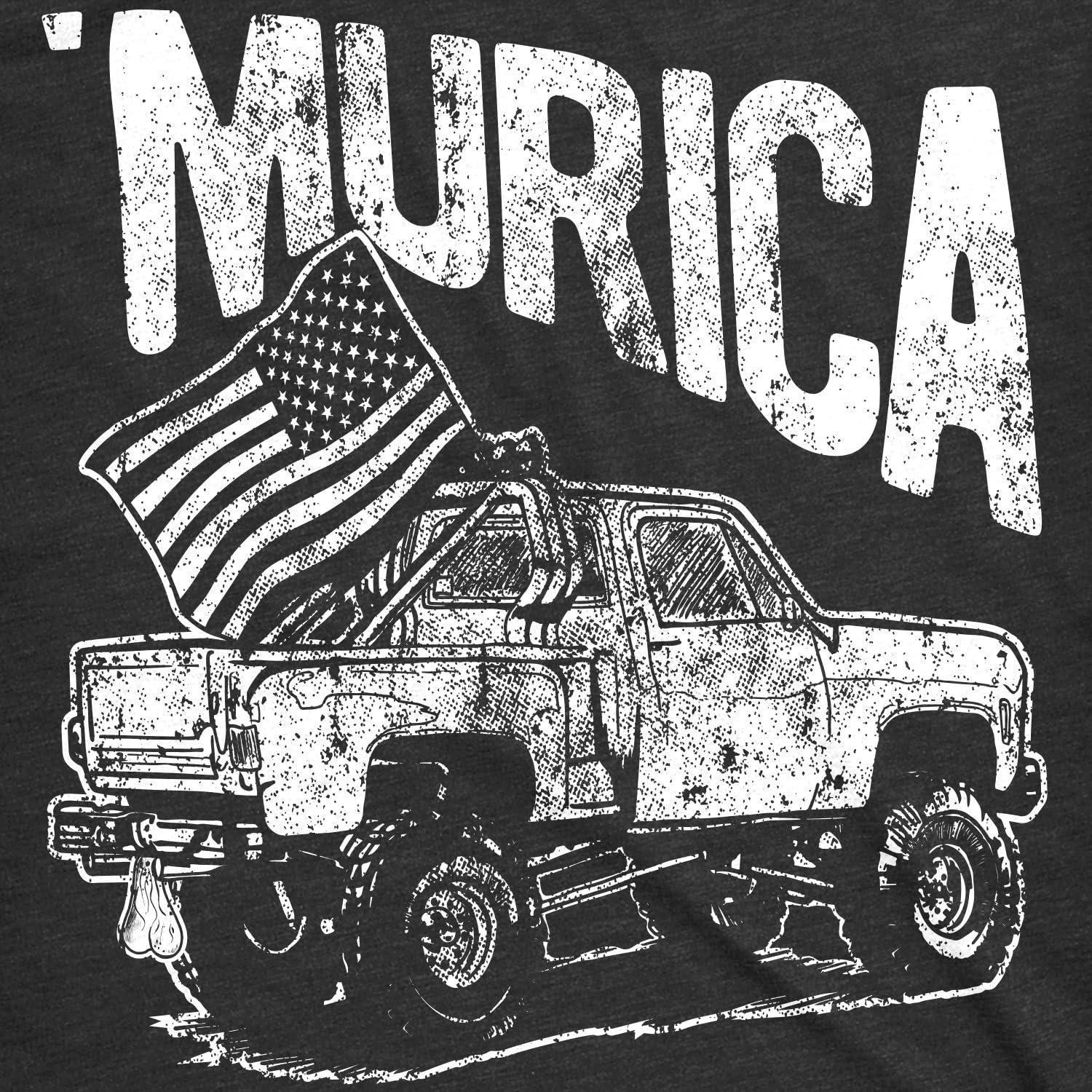 imageMens Murica Truck T Shirt Funny Fourth of July USA Pride Tee for GuysHeather Black