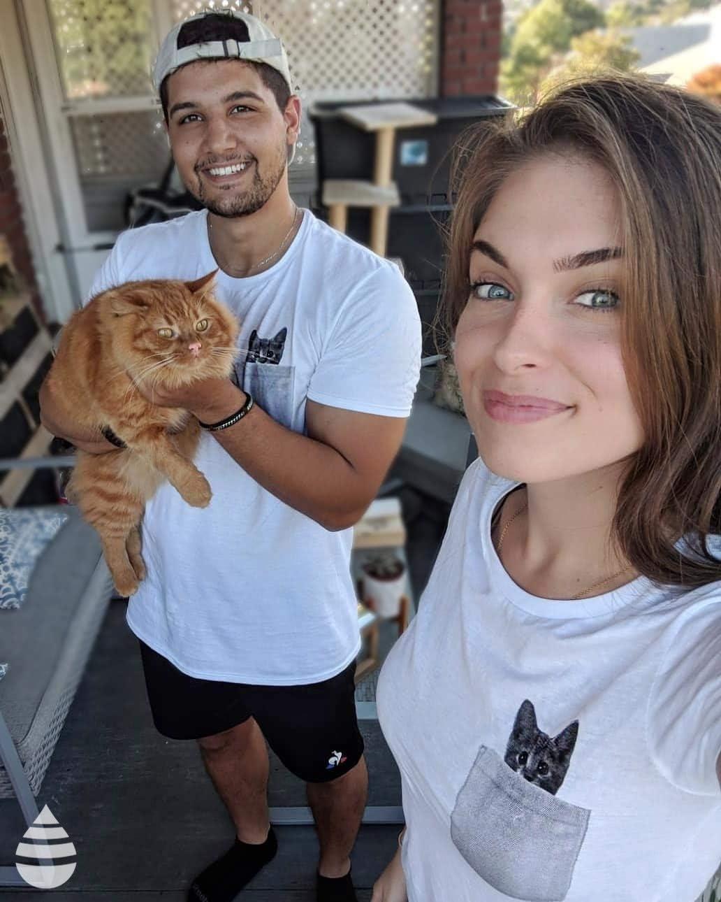 imageMens Pocket Cat T Shirt Funny Printed Peeking Pet Kitten Animal Tee for GuysHeather Light Blue