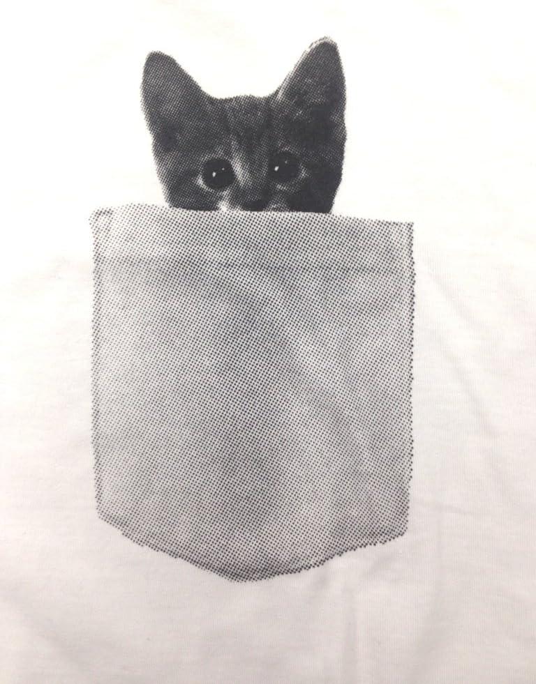 imageMens Pocket Cat T Shirt Funny Printed Peeking Pet Kitten Animal Tee for GuysWhite