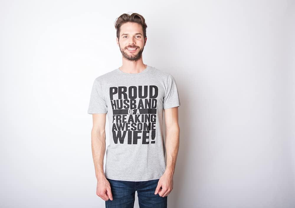 imageMens Proud Husband of a Freaking Awesome Wife Funny Married T ShirtHeather Black