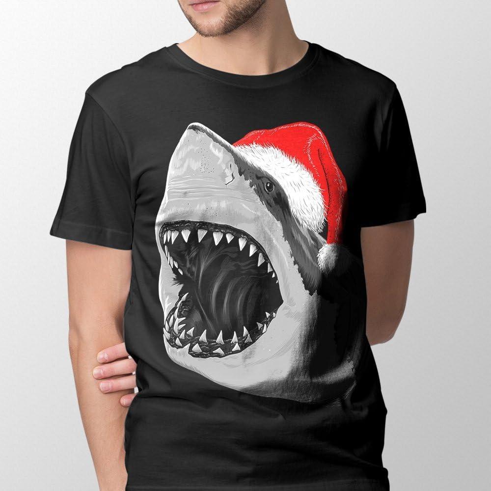 imageMens Santa Jaws T Shirt Cool Shark Funny Graphic Adult HumorHeather Black Santa Jaws