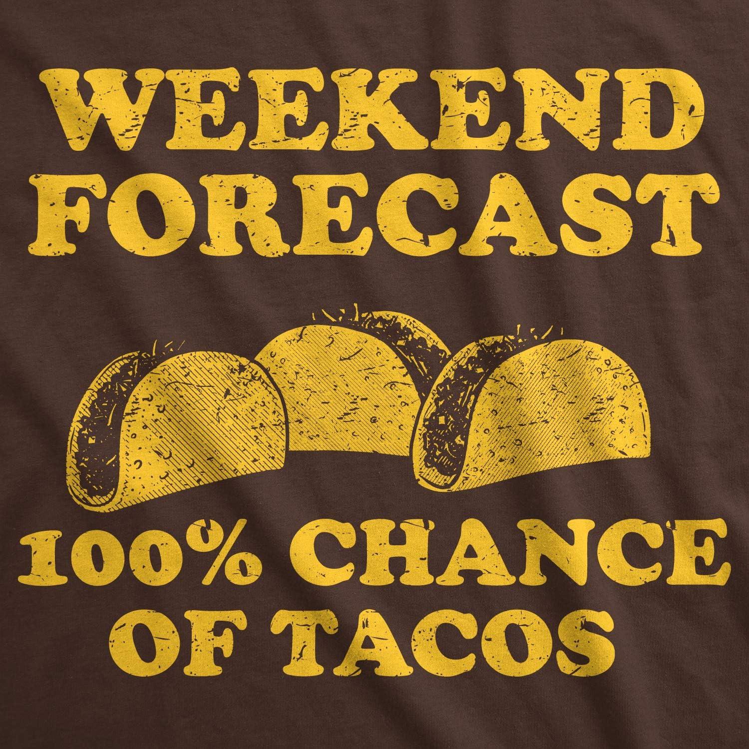 imageMens Weekend Forecast 100 Chance of Tacos T Shirt Funny Mexican TeeBrown