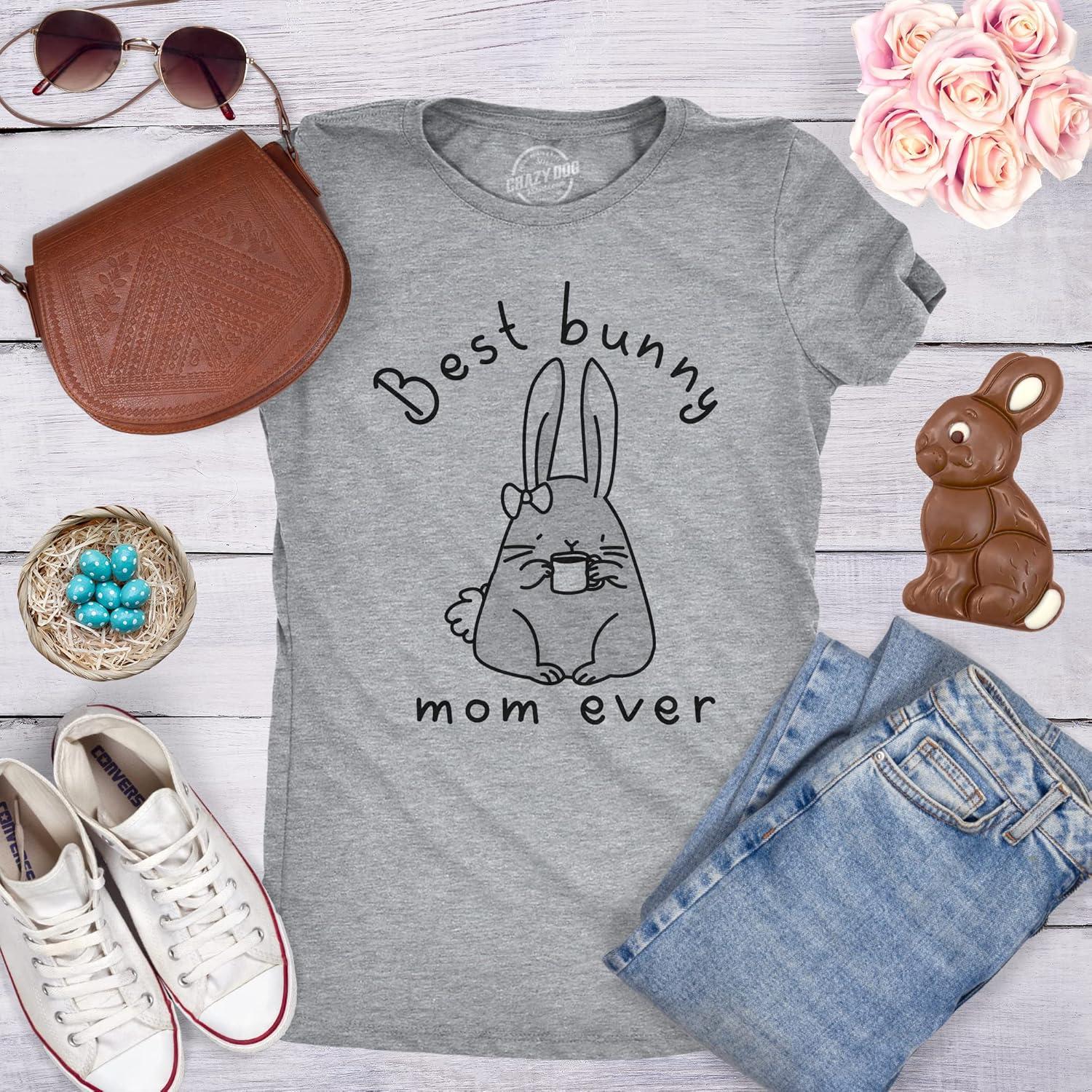 imageWomens Best Bunny Mom Ever T Shirt Funny Funny Easter Sunday Graphic Novelty TeeLight Heather Grey