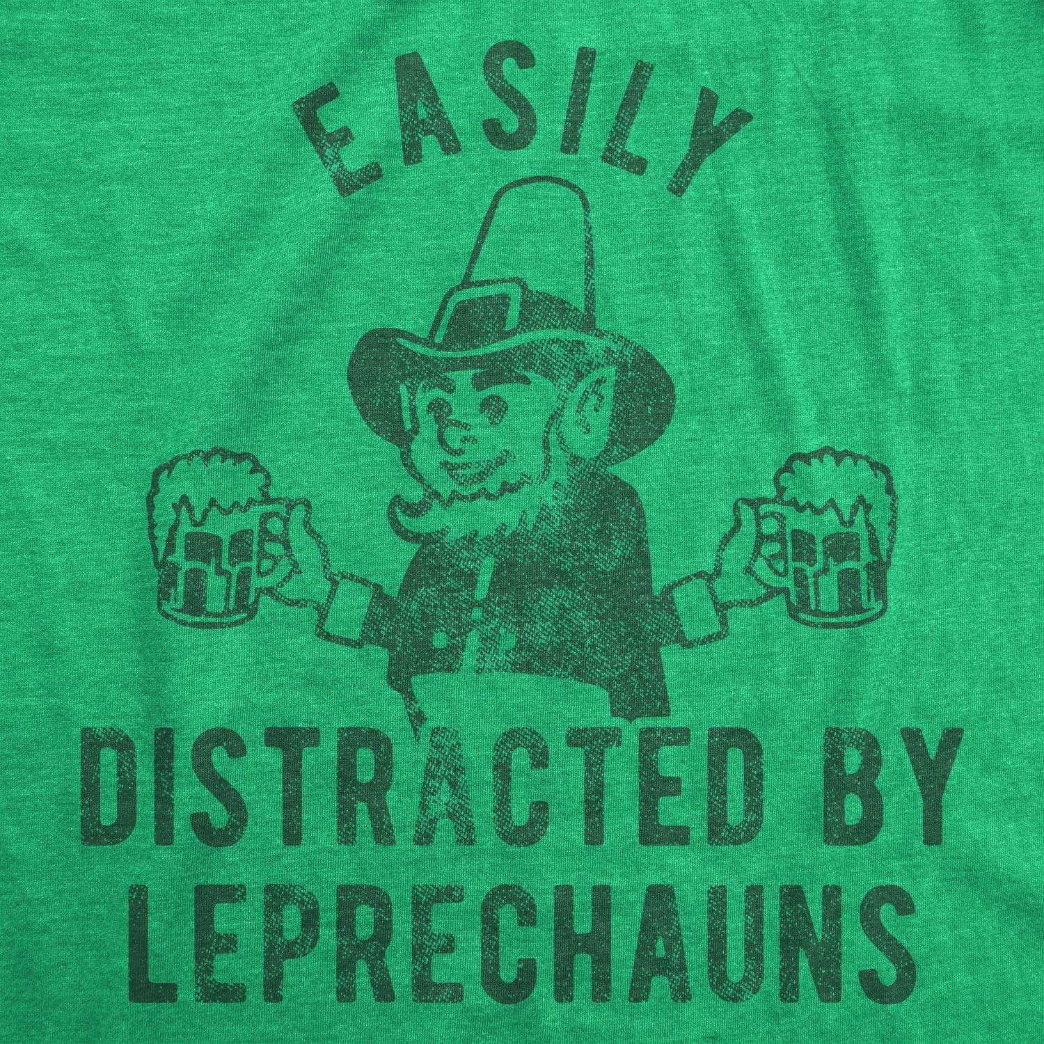 imageWomens Easily Distracted by Leprechauns T Shirt Funny Saint Patricks Day Parade Novelty Graphic Tee for Ladies