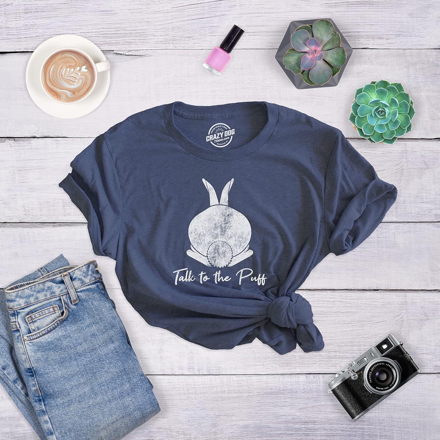 imageWomens Easter Bunny T Shirts Funny Easter Shirts for Women Cute Bunny TeesHeather Navy Talk Puff