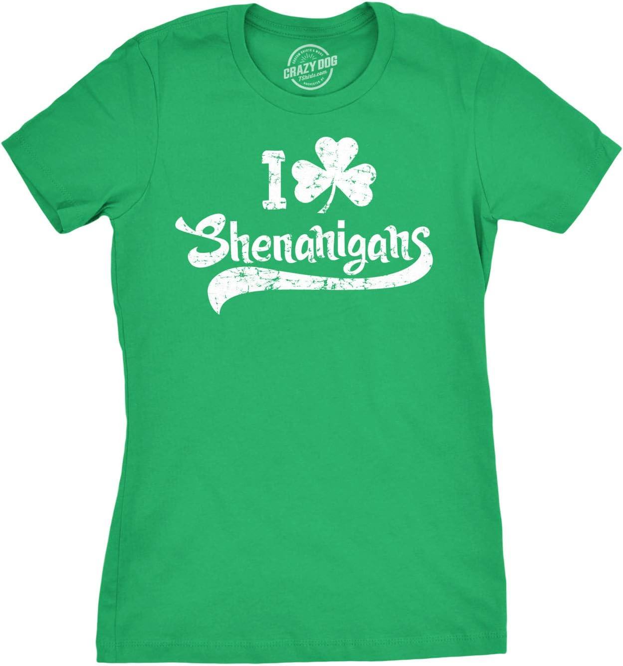 imageWomens I Clover Shenanigans T Shirt Funny Irish Clover St Saint Patricks Day TeeGreen
